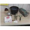 Image 1 : Granite Ware Water Bath Canner, Coffee Percolator, Meat Grinder, Live Trap 6" X 6" X 18" and Board 