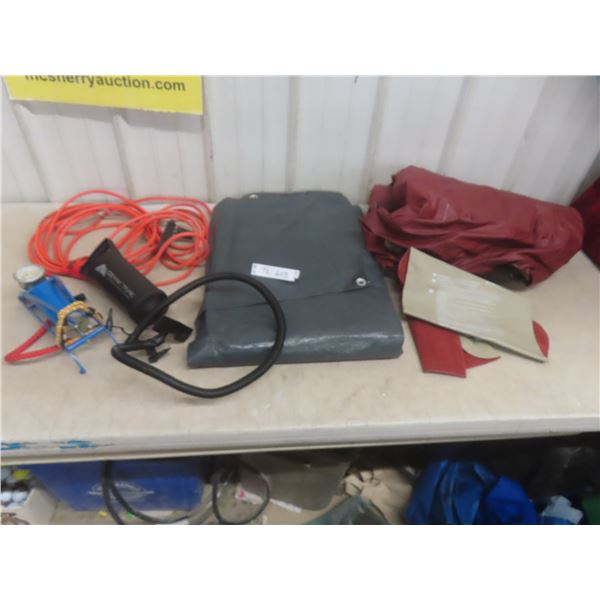 Tarp, Extension Cord, Air Mattress + 2 Pillows + 2 Air Pumps