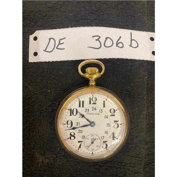 Vintage 1900's Hamilton Gold Filled Pocket Watch, Works