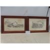 Image 1 : 2 Wood Framed Sketch Style Pictures 15" X 22"