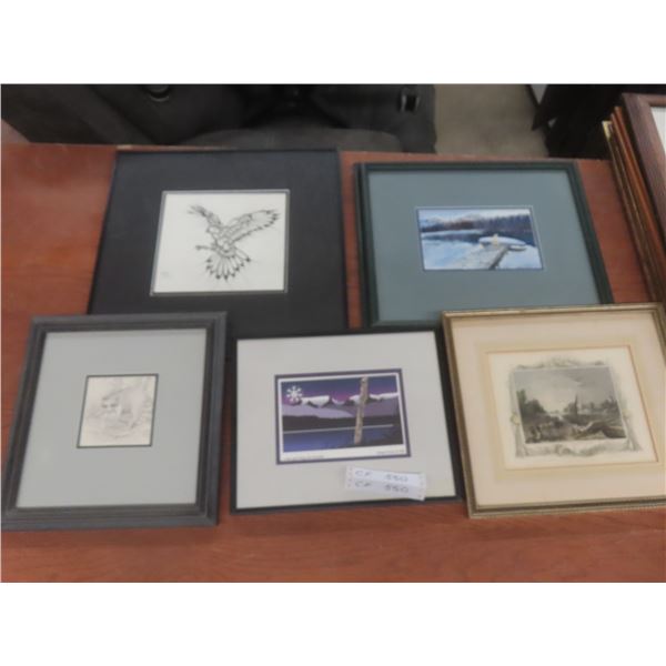 5 Framed Pictures, Largest 16" X 16"
