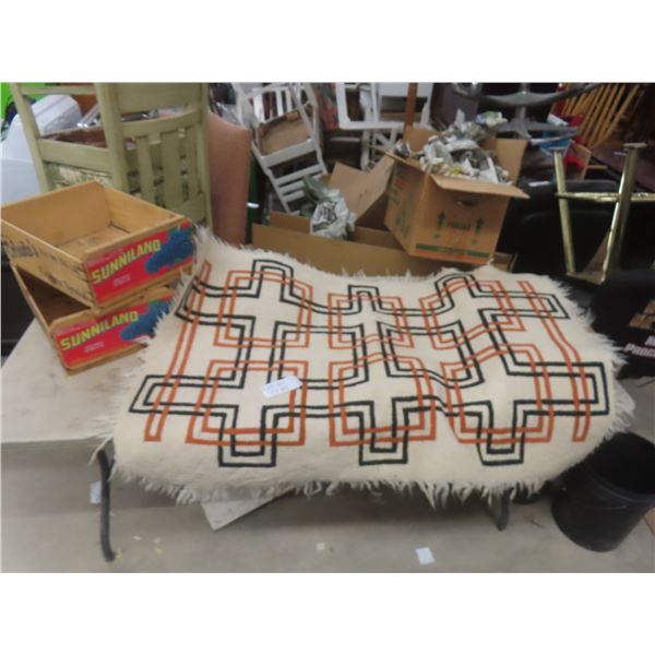2 Wood Crates 7" X 14" X 17" + Throw Carpet 34" X 54"