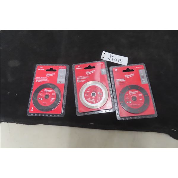 3 New Milwaukee 3'' Blades: Diamond Tile, Metal Cut Off, Carbide