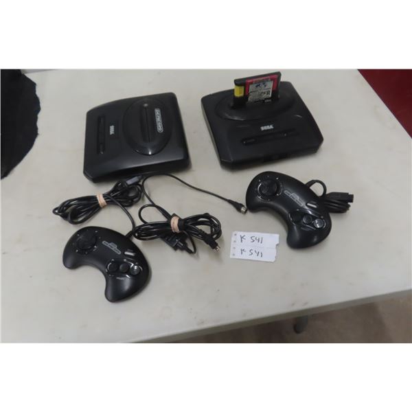 2 Sega Genesis Consoles with Controllers & 1 Game - Not 