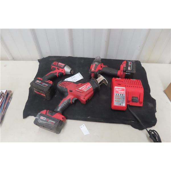 3 Milwaukee 18V Tools: Hackzall Reciprocating Saw, 1/4'' 