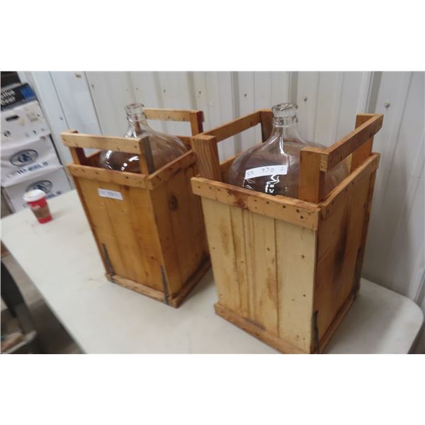 2 Wine Carboys in Wood Case 