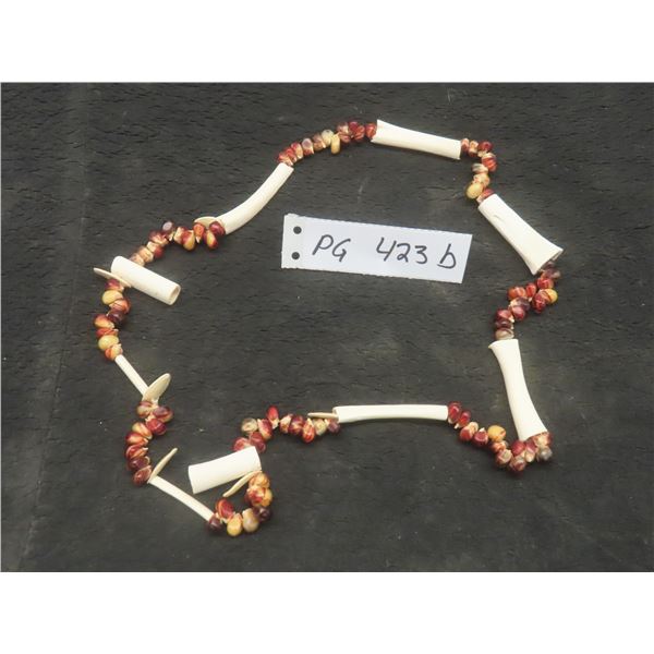 Native American Style Hairpipe Bone and Indian Corn Necklace, Approx. 14" Long. 