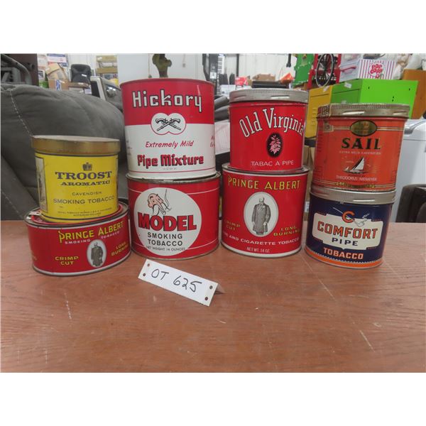 8 Vintage Tobacco Tins Including Model, Old Virginia, Troost, Hickory, and More