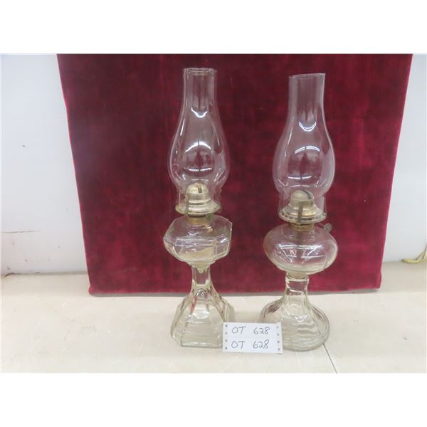 Two Oil Lamps With Chimneys 19" High