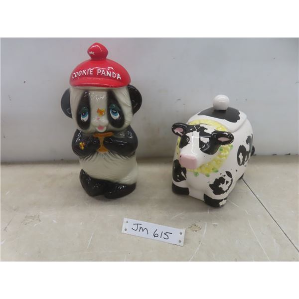 Two Cookie Jars: Panda Bear and Cow