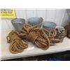 Image 1 : Three Galvanized Pails, Assorted Plumbing Fittings, and Heavy-duty Rope