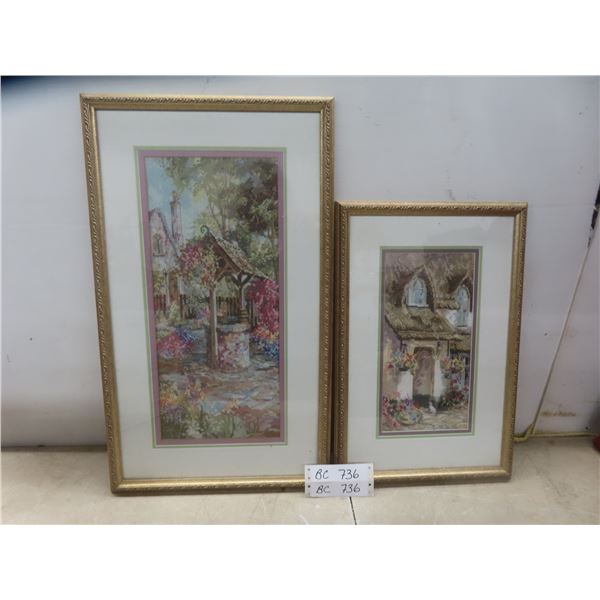 Two Petit Point Pictures, Largest 23" X 14"