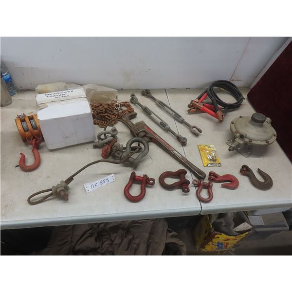 Pulley, Booster Cables, Snowblower Starter Motor, Pipe Wrench, Shackles, Turnbuckles, and More