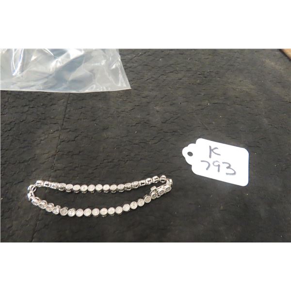 Sterling Silver and Diamond Bracelet, 7" Length, 10 Grams