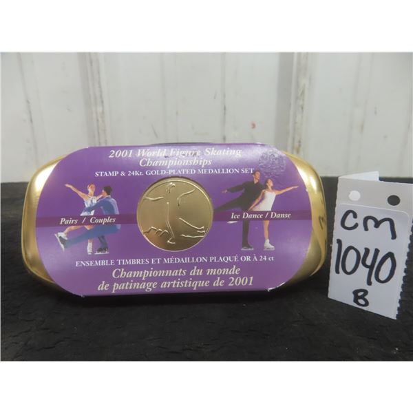 2001 World Figure Skating Stamp and Gold-Plated Medallion