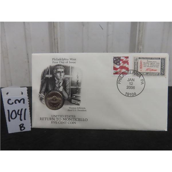 Philadelphia Mint First Day of Issue Coin with Stamps