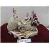 Image 1 : Dresden Lace Porcelain Figurines Group Scene Around Piano, Approx. 10" X 13" X 8", Some Skirt Da…