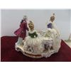 Image 2 : Dresden Lace Porcelain Figurines Group Scene Around Piano, Approx. 10" X 13" X 8", Some Skirt Da…