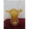 Image 2 : Two Fenton Amber Snow Crest Glass Vases, 8 1/2" Tall.