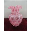 Image 2 : Fenton Cranberry Coin Dot Vase and White Opalescent Coin Dot Pitcher With Ruffled Rim and Clear…