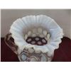 Image 8 : Fenton Cranberry Coin Dot Vase and White Opalescent Coin Dot Pitcher With Ruffled Rim and Clear…