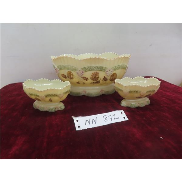 Antique Northwood Chrysanthemum Sprig Custard Glass Berry Set: One Master Bowl With Two Smaller…