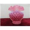 Image 8 : Fenton Cranberry Opalescent Hobnail Basket, 9" Tall, and Matching Ruffled Vase, 4 1/2" Tall.