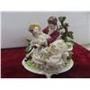 Image 2 : Three Dresden Lace Porcelain Figurines, Tallest 7 1/2" With Two Stands, Some Skirt Damage.
