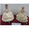 Image 1 : Pair of Dresden Lace Porcelain Figurines, 9" Tall, Some Damage to Skirt and Hand.