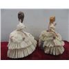 Image 2 : Pair of Dresden Lace Porcelain Figurines, 9" Tall, Some Damage to Skirt and Hand.