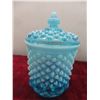 Image 8 : Six Fenton Blue Opalescent Hobnail Glass Items Including Creamer, Vase, Candle Holders, Bowls, L…