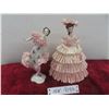 Image 1 : Pair of Dresden Lace Porcelain Figurines, Tallest 9 1/2", Minor Dress Damage.