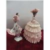 Image 2 : Pair of Dresden Lace Porcelain Figurines, Tallest 9 1/2", Minor Dress Damage.