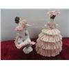 Image 3 : Pair of Dresden Lace Porcelain Figurines, Tallest 9 1/2", Minor Dress Damage.
