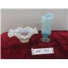Image 1 : Pair of Fenton French Opalescent Hobnail Ruffled Bowls and Lily of the Valley Opalescent Blue Gl…