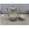 Image 8 : China Set Including Chamber Pot, Pitcher, Serving Plates, Bowls, and Saucers in Assorted Patterns.