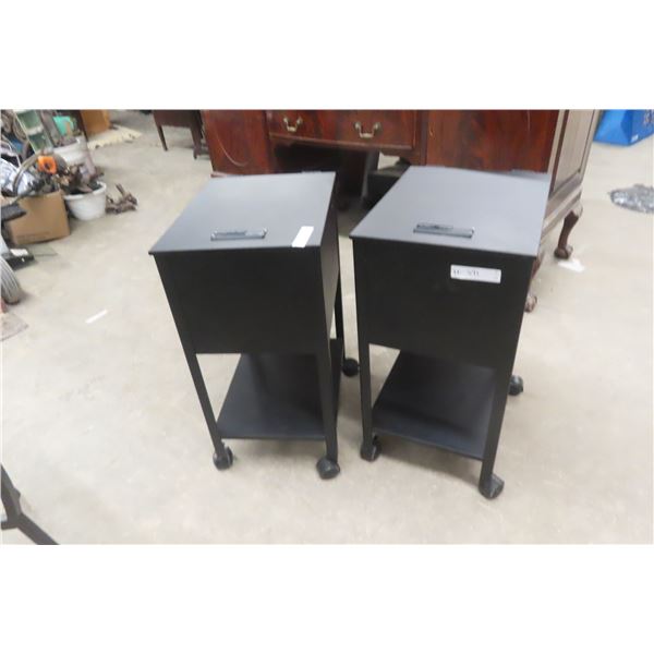 Two Rolling Metal Filing Cabinets 27  x 18  x 14 