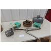 Image 1 : Fuel Meter, Tire Repair Tools and Tooling, Grease Gun, and Welding Helmet