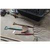 Image 4 : Five Hand Yard Tools Including Spade, Rakes, and Forks