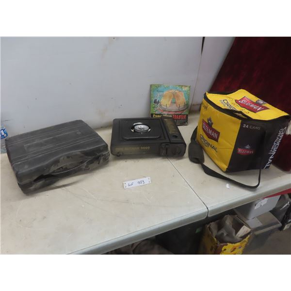 Sleeman Soft Sided Cooler, Camp Stove Toaster, Butane 9000 Single Burner Stove (Missing Grate)