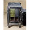 Image 2 : Old iron floor safe approx. 11” wide, 13-1/2” deep and 14” high on iron wheels in overall good condi