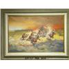 Image 1 : Framed original color oil painting by noted Western artist Russ Vickers entitled “Run for the Backfi