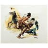 Image 1 : Original oil painting on canvas showing rampaging Indian braves signed Don Prechtel dated 1968, appr