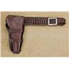 Image 1 : Double loop tooled brown leather holster and cartridge belt fitting a Colt SAA revolver; the holster