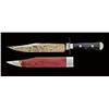 Image 1 : Near mint original and unsharpened Bowie knife with fancy and gold-gilted clip point blade and origi