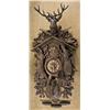 Image 1 : Finely carved Back Forest Cuckoo wall clock for Jaegar Haus with hunting scenes and delicate forest 