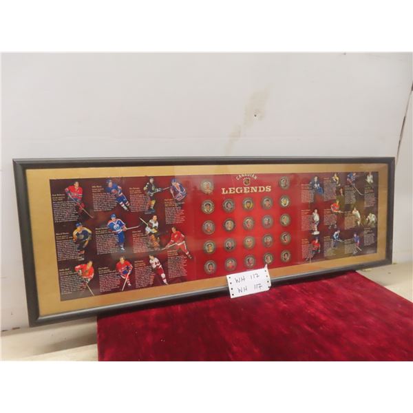 12" X 36" Canadian Hockey Legends Coin Display Including Gretzky, Howe Etc