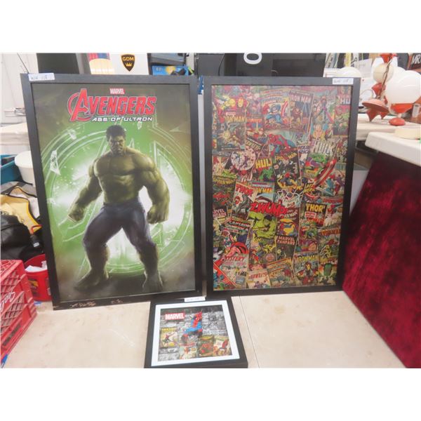 2 26" X 38" Marvel Superhero Displays and 14" X 14" Spiderman Shadowbox
