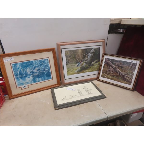 3 Signed/Numbered Wildlife Prints and 1 Wild Things Print (largest 21" X 24")