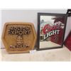 Image 1 : Wooden Molson Export Beer Sign and Coors Light Mirror Sign